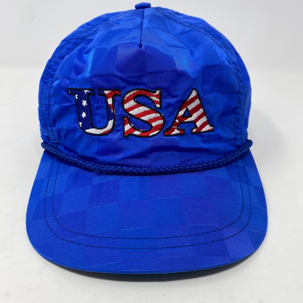 Vintage American Flag Hat Cap Beltback Royal Blue